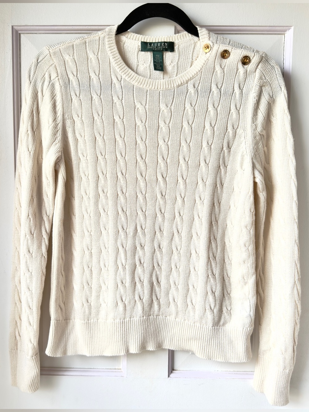 Lauren Ralph Lauren Cream Cable Knit Sweater Size Petite Medium